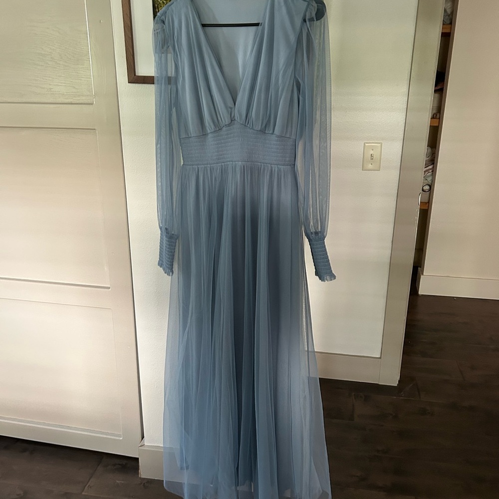 Baltic Born Blue Plunge Bishop Sleeve Maxi - Size Medium